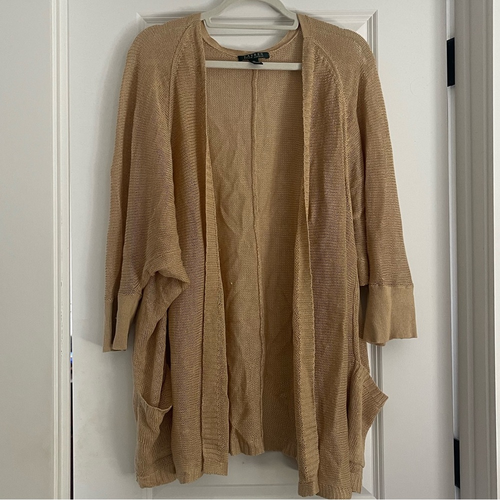 Ralph Lauren Gold Tan Cardigan Sweater Lightweight Knit